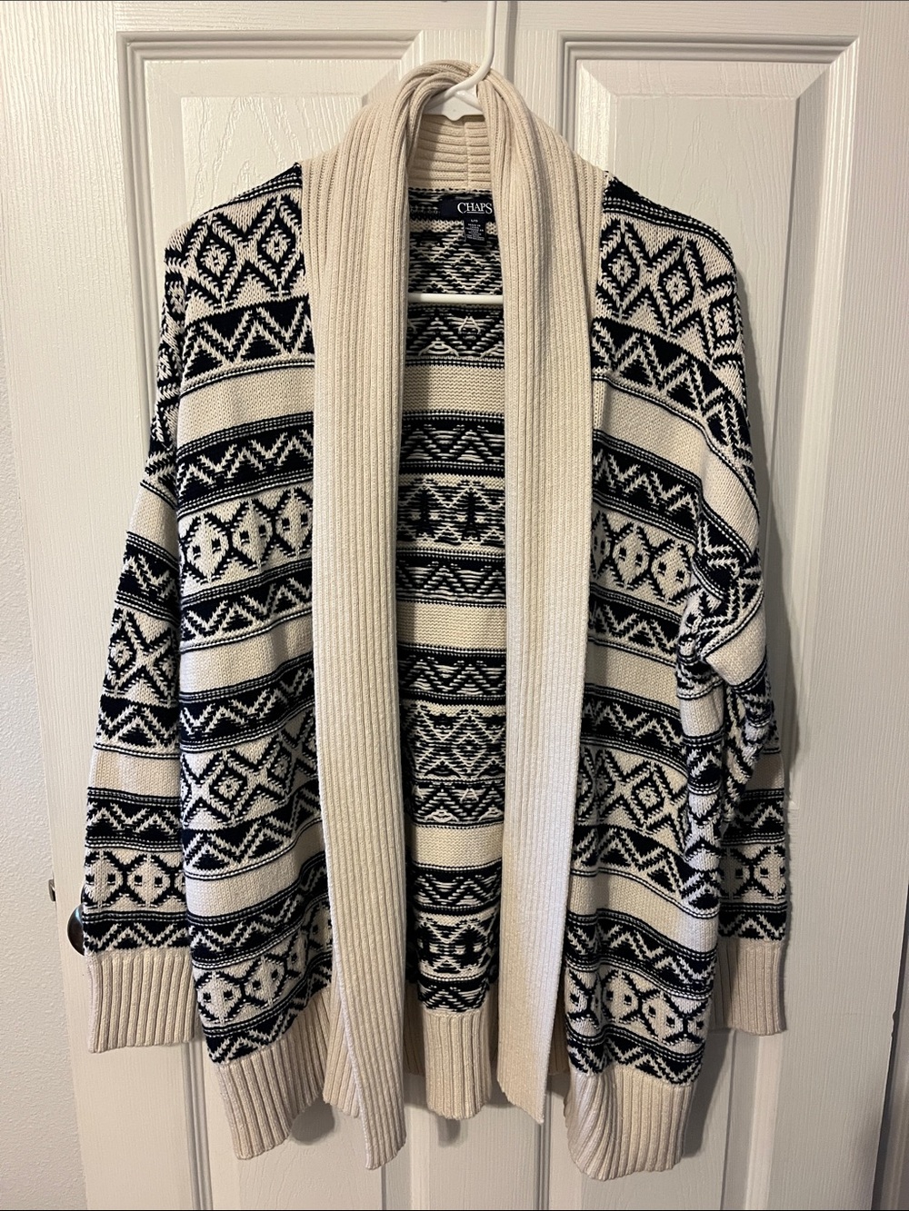 Chaps Men’s Cream & Navy Patterned Open-Front Cardigan Sweater